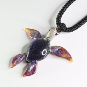 Luminous Hawaiian Purple Glass Sea Turtle Pendant Necklace