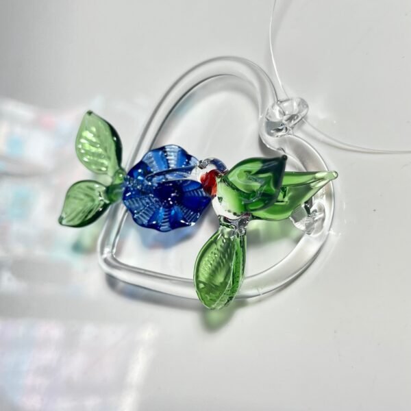 Eternal Love Hummingbird Glass Blown Heart Ornament - Image 2